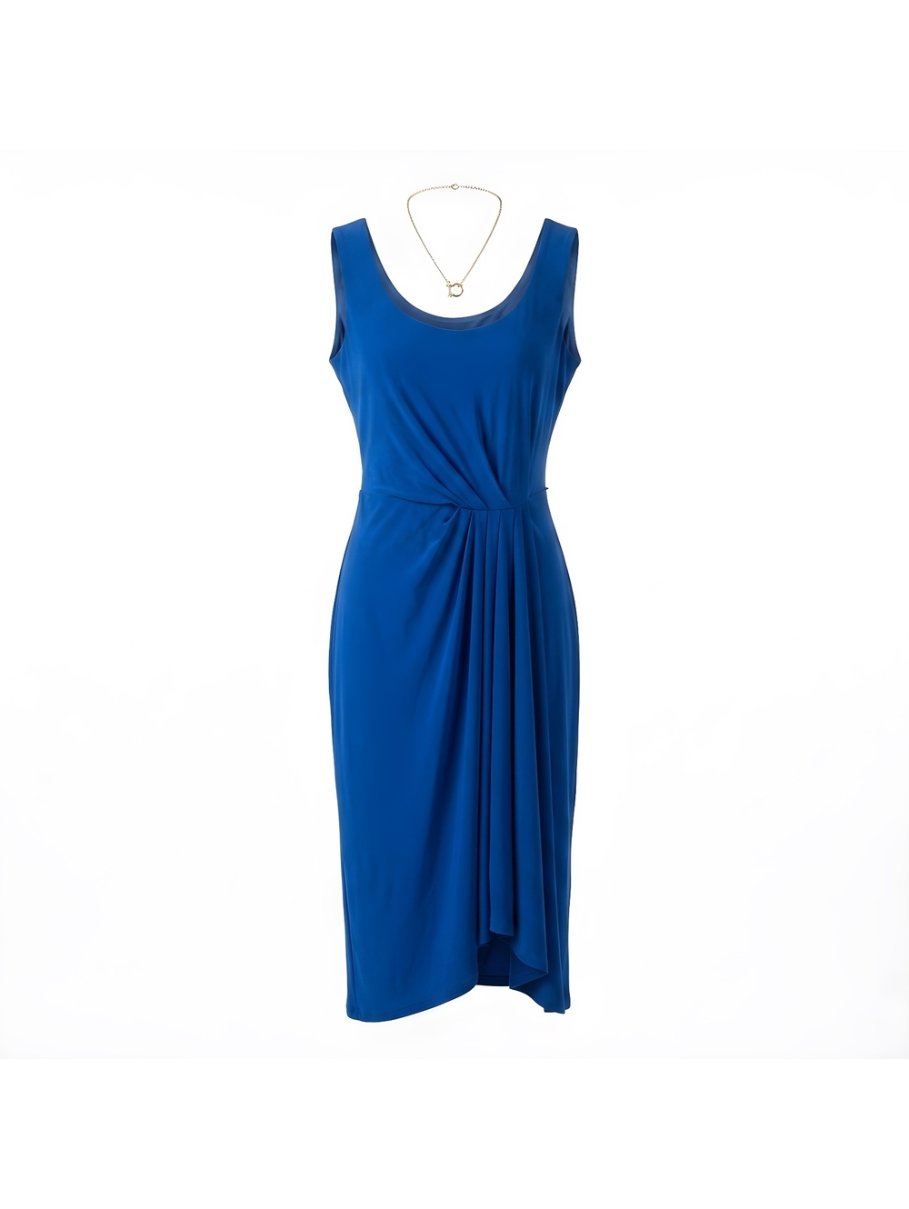 Ralph Lauren Elegant Blue Sleeveless Midi Dress with Draped Detail